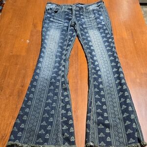 Women’s Blue Patterned Bell Bottom Jeans